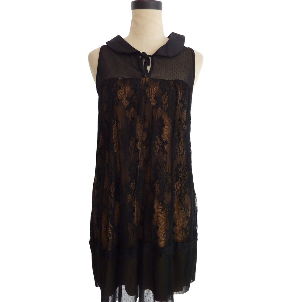 TFNC London NWT Womens Dress M Black Lace Babydoll Peter Pan Collar Mini Shift